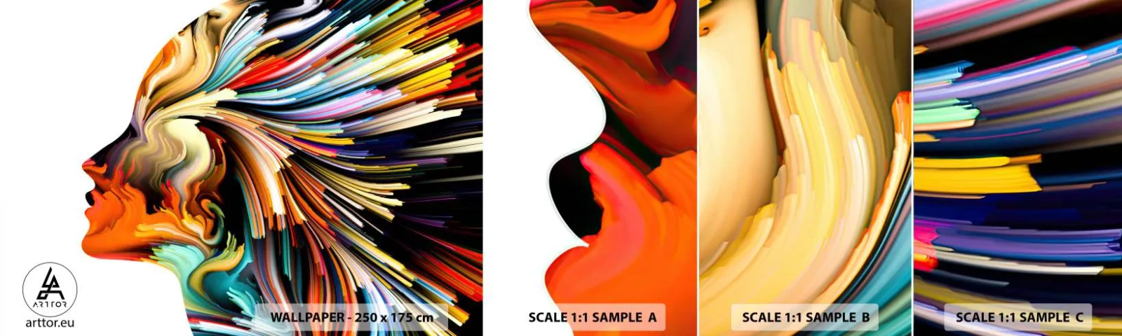 Muestra De Fotomural Standard Eco - La explosión de la imaginación - Abstracción, Mujer, Gráficos - 100x30 cm