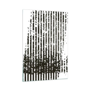 Cuadro sobre vidrio - Impresiones sobre Vidrio - Líneas horizontales en blanco y negro con efectos de ruido y abrasión. - 50x70cm - Ritmo y ruido - Decoración de pared moderna para salón y dormitorio ARTTOR