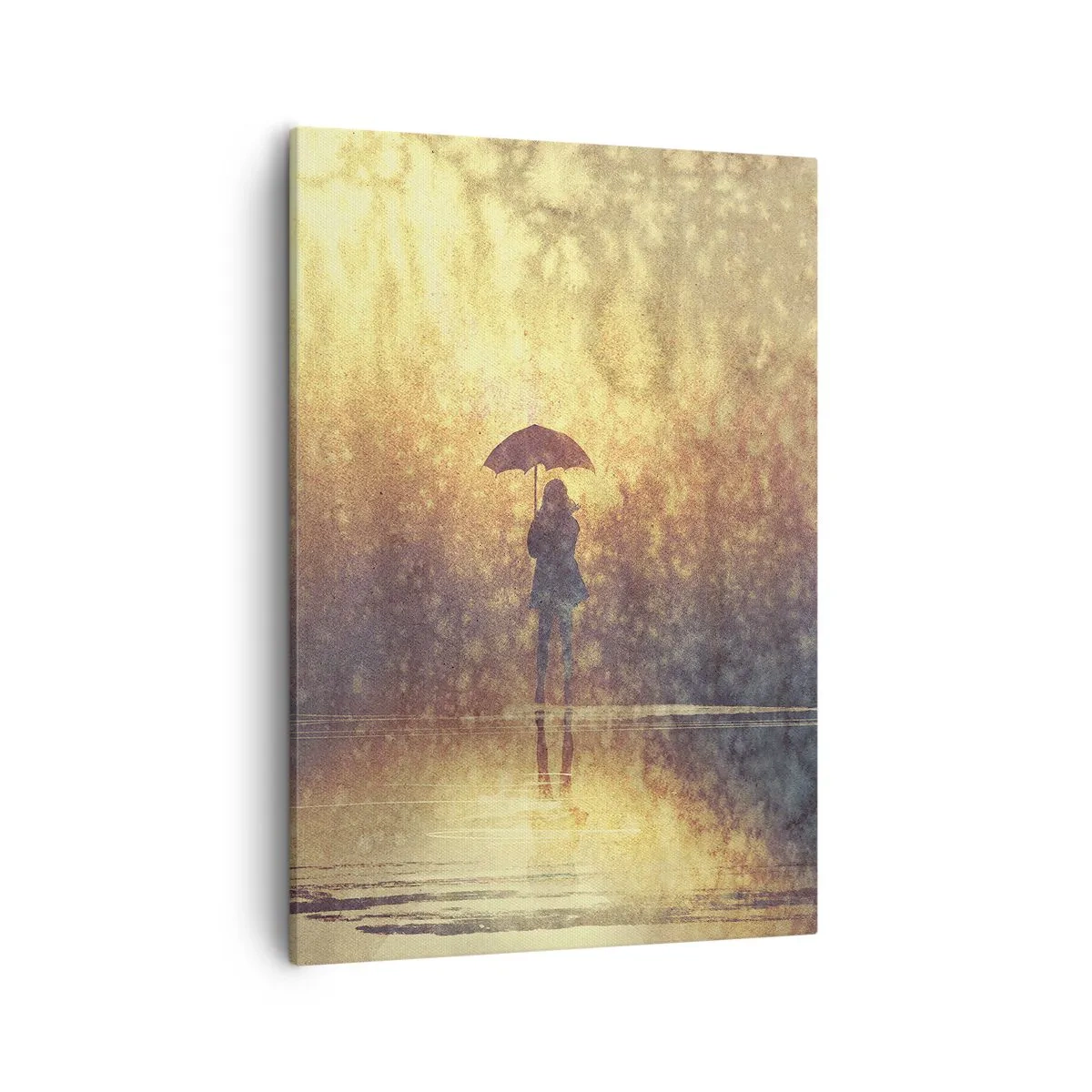 Cuadro sobre lienzo - Impresión de Imagen - Una figura con un paraguas en un paisaje brumoso lleno de reflejos. - 50x70cm - Siento que alguien me mira - Decoración de pared moderna para salón y dormitorio ARTTOR