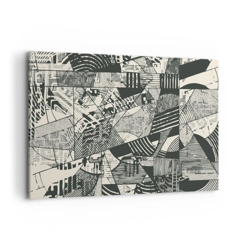 Cuadro sobre lienzo - Impresión de Imagen - Patrones abstractos geométricos en tonos verdes sobre un fondo claro - 120x80cm - La dinámica del presente - Decoración de pared moderna para salón y dormitorio ARTTOR