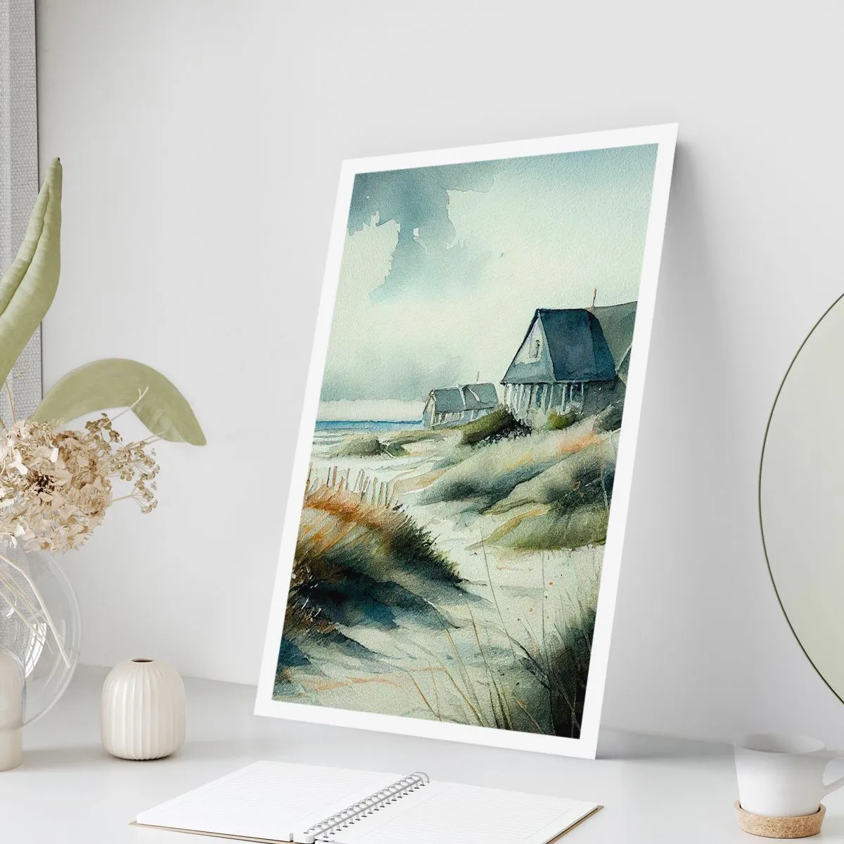 Póster - Casa de playa de acuarela con vista al mar - 50x70cm - Lejos del bullicio - Decoración de pared moderna para salón y dormitorio ARTTOR