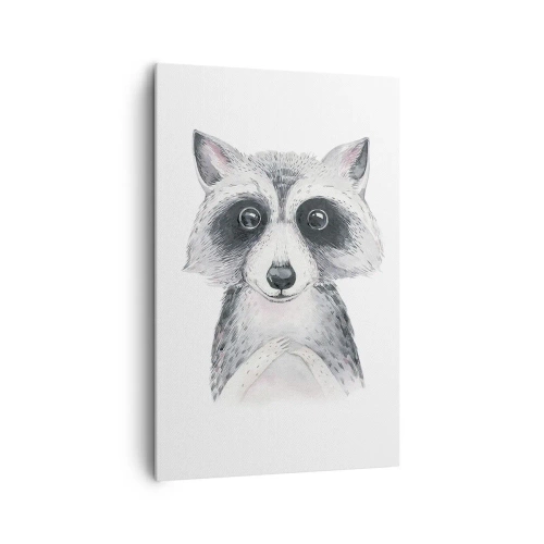 Cuadro sobre lienzo - Impresión de Imagen - Adorable retrato de un mapache sobre un fondo blanco. - 80x120cm - Un momento para la emoción - Decoración de pared moderna para salón y dormitorio ARTTOR