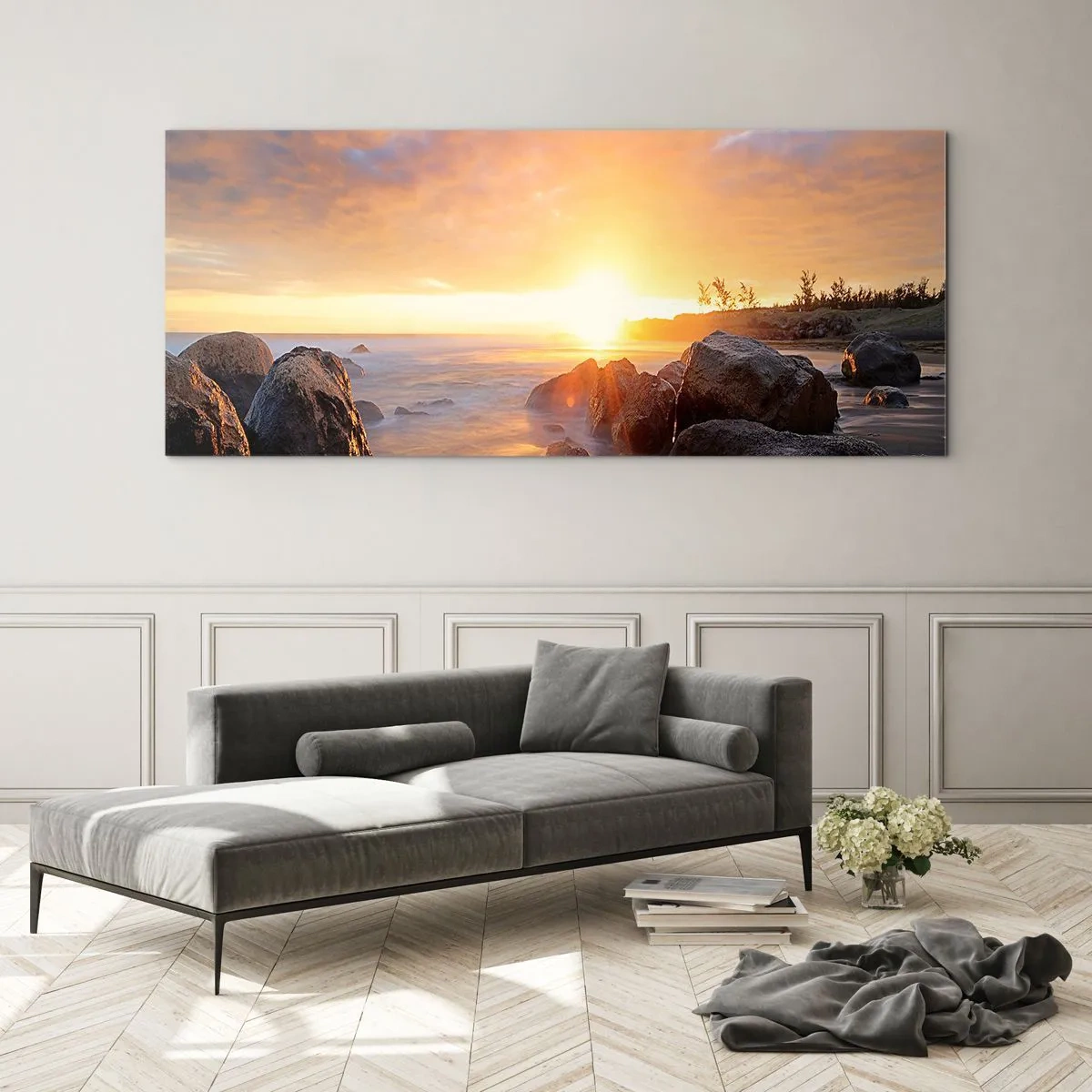 Cuadro sobre vidrio - Impresiones sobre Vidrio - Brisa luminosa del atardecer - 90x30 cm
