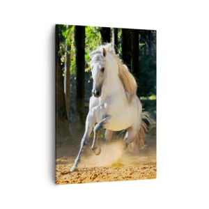 Cuadro sobre lienzo - Impresión de Imagen - Un caballo blanco galopando a través de un claro del bosque. - 50x70cm - Como en una novela de fantasía - Decoración de pared moderna para salón y dormitorio ARTTOR