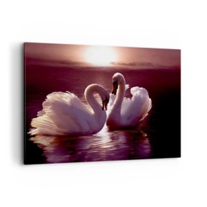 Cuadro sobre lienzo - Impresión de Imagen - Dos cisnes en un lago tranquilo al atardecer - 100x70cm - Hasta que la muerte nos separe - Decoración de pared moderna para salón y dormitorio ARTTOR