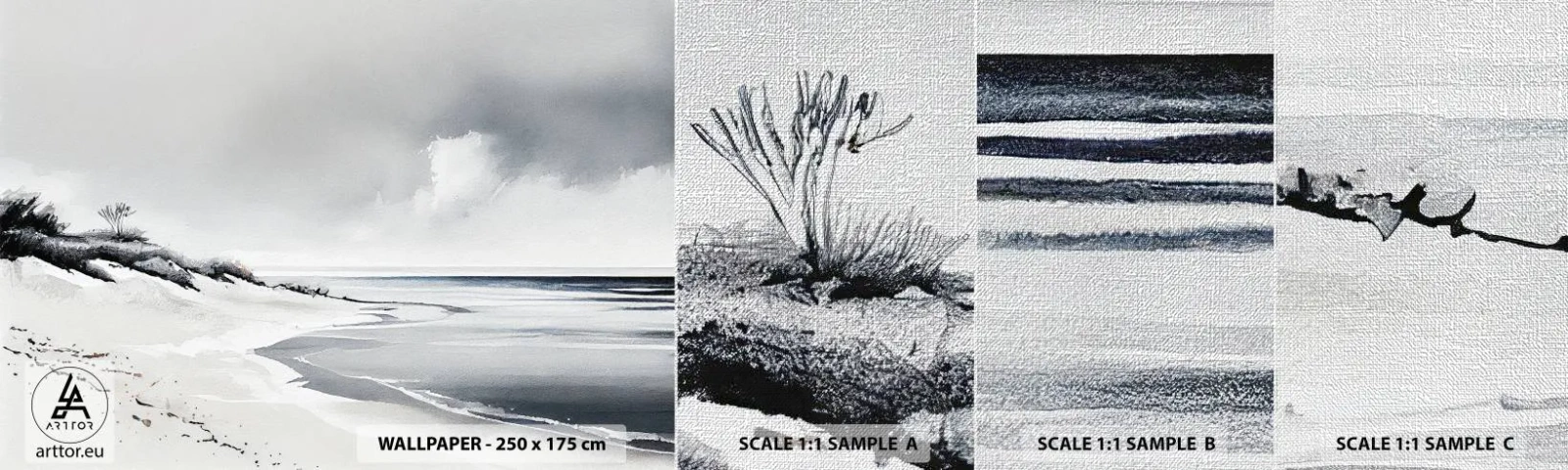 Muestra de fotomural Premium Canvas - Juntos desde el principio de los tiempos - Dunas, Playa, Océano - 100x30 cm