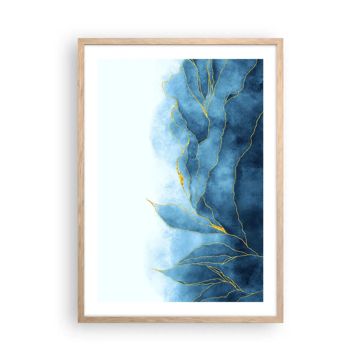 Póster en marco roble claro - Oro y azul - 50x70 cm