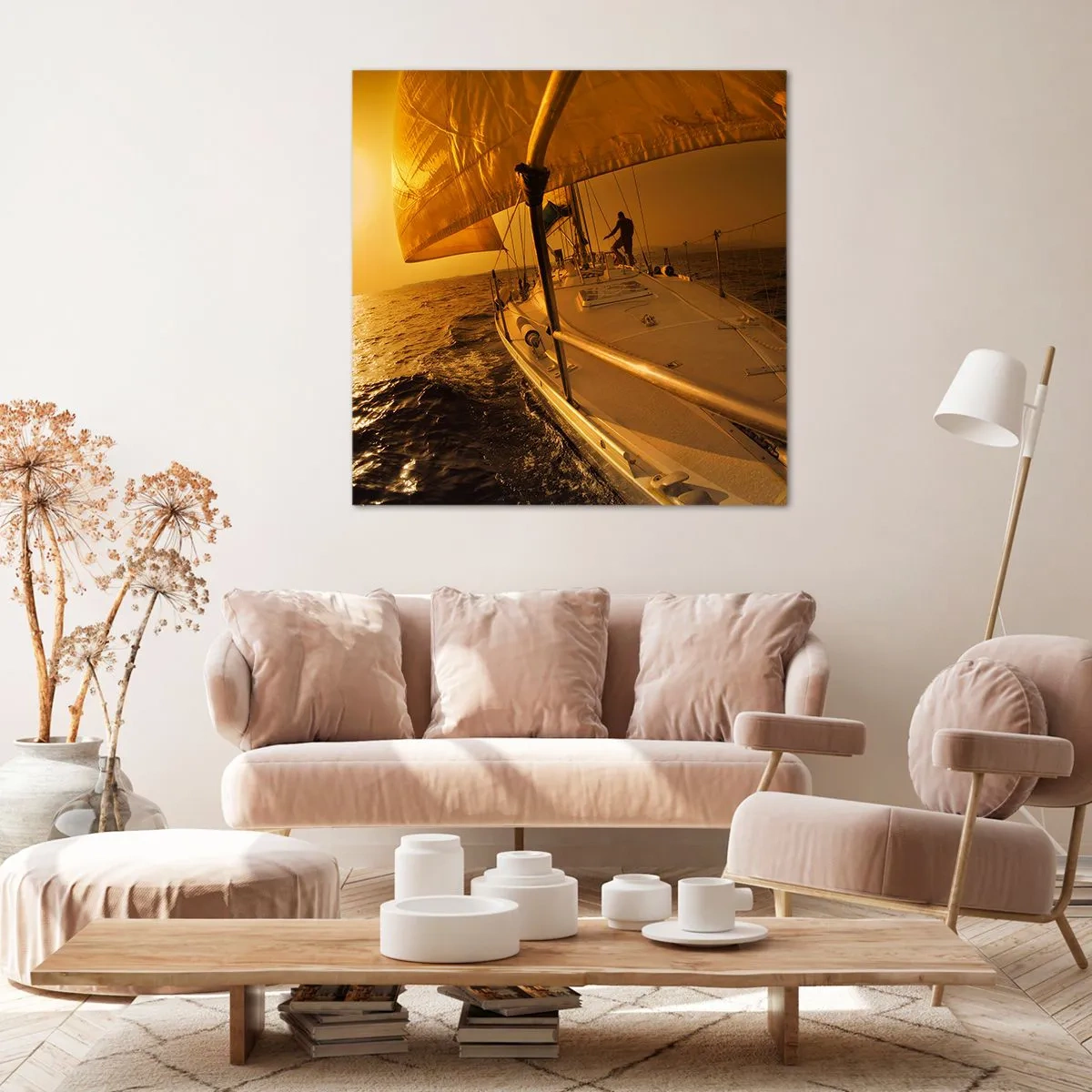 Cuadro sobre lienzo - Impresión de Imagen - Atardecer dorado tras un día multicolor - 70x70 cm