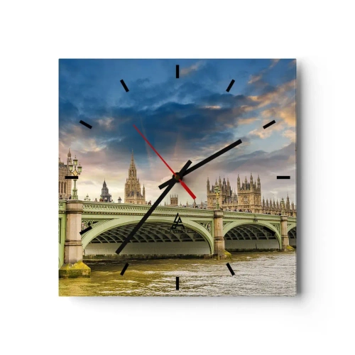Reloj de pared - Reloj de vidrio - El Big Ben y el puente de Westminster contra el cielo al anochecer - 30x30cm - El tiempo se detuvo en el Imperio - Decoración de pared moderna para salón y dormitorio ARTTOR