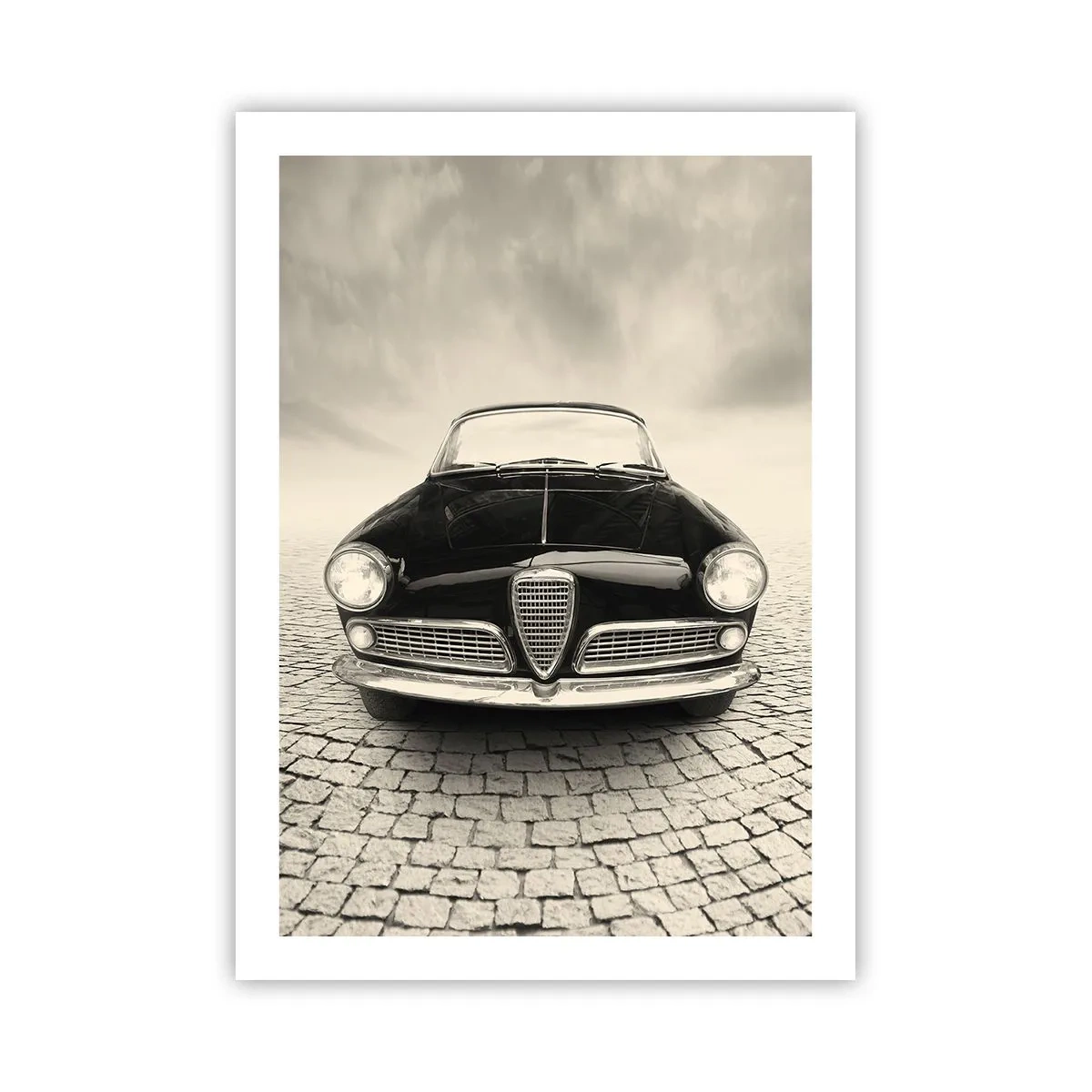 Póster - El frente de un coche clásico en una calle adoquinada - 50x70cm - ¿Y cómo no quererme? - Decoración de pared moderna para salón y dormitorio ARTTOR