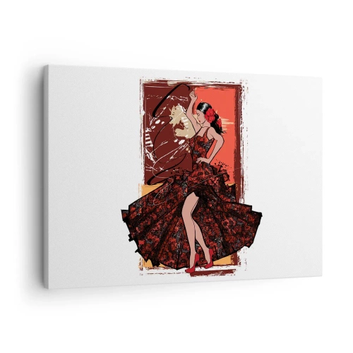 Cuadro sobre lienzo - Impresión de Imagen - Una bailarina con un vestido rojo y negro sobre un fondo artístico. - 70x50cm - El ritmo del corazón - Decoración de pared moderna para salón y dormitorio ARTTOR
