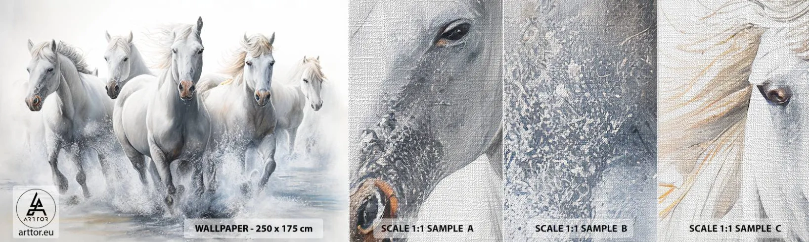 Muestra de fotomural Premium Canvas - Magia blanca - Caballos, animales, Acuarela - 100x30 cm
