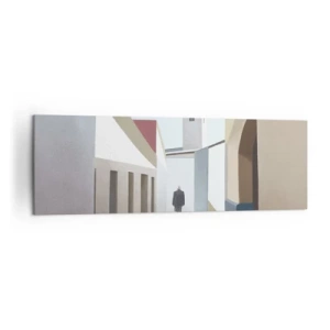 Cuadro sobre lienzo - Impresión de Imagen - Una calle minimalista con la silueta de un hombre al fondo. - 160x50cm - Paseo soleado - Decoración de pared moderna para salón y dormitorio ARTTOR