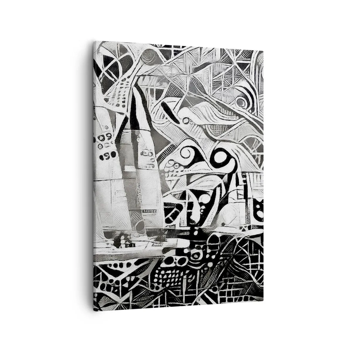 Cuadro sobre lienzo - Impresión de Imagen - Veleros abstractos en una composición monocromática - 50x70cm - Entre las olas - Decoración de pared moderna para salón y dormitorio ARTTOR
