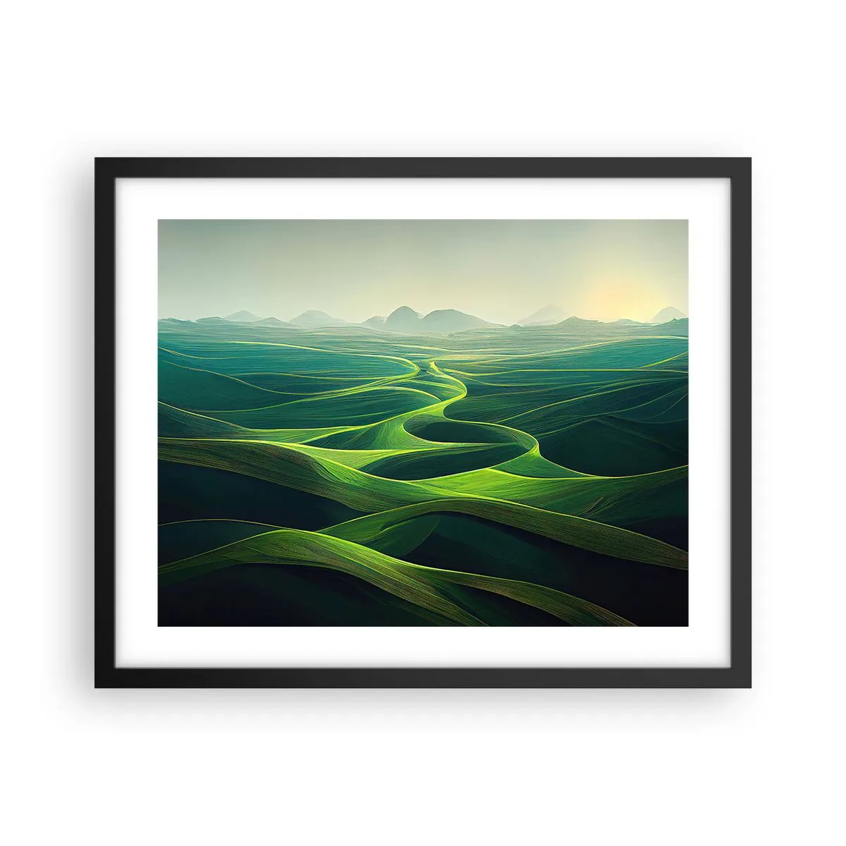 Póster en marco negro - Valles en tonos verdes - 50x40 cm