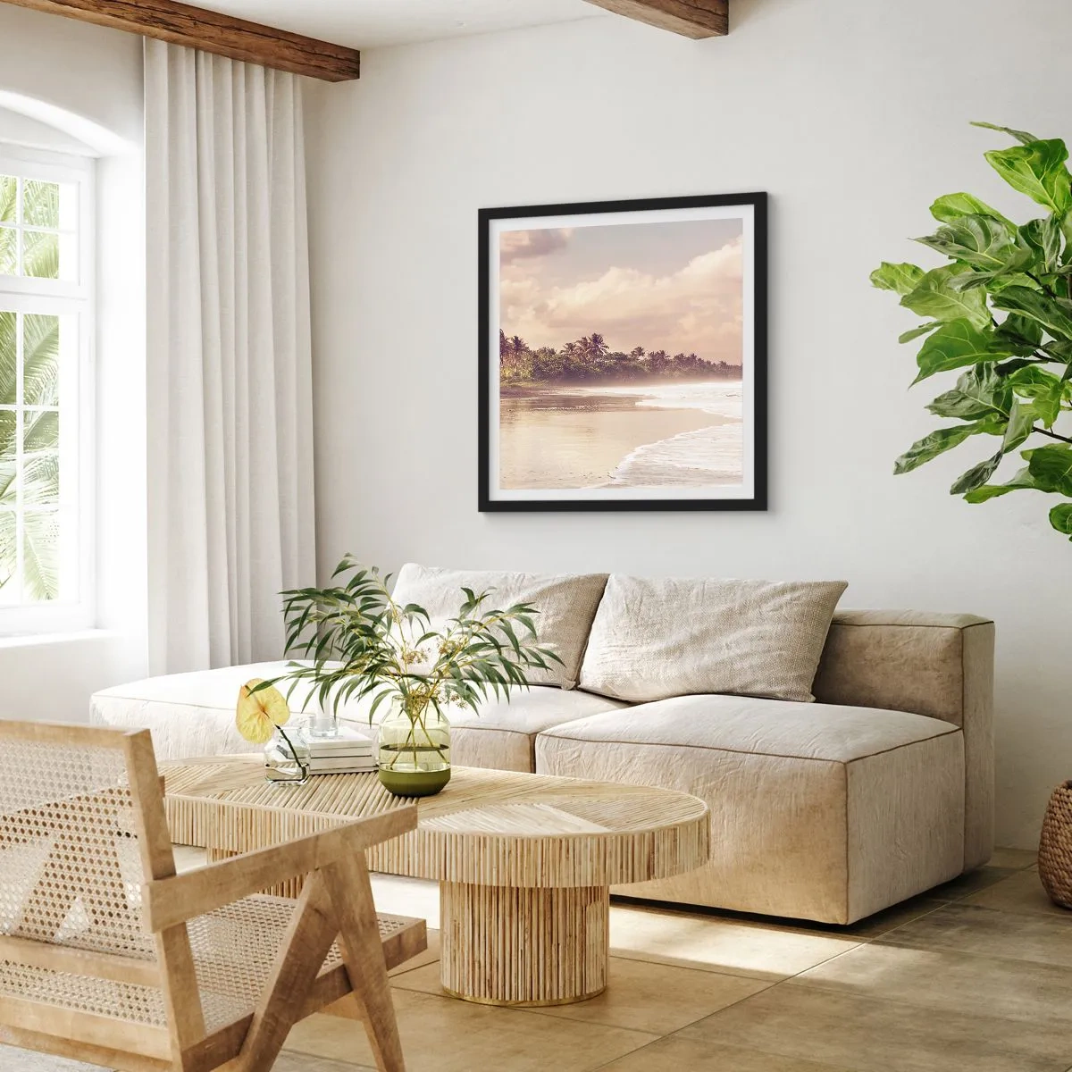 Póster en marco negro - La caricia de las olas - 40x40 cm