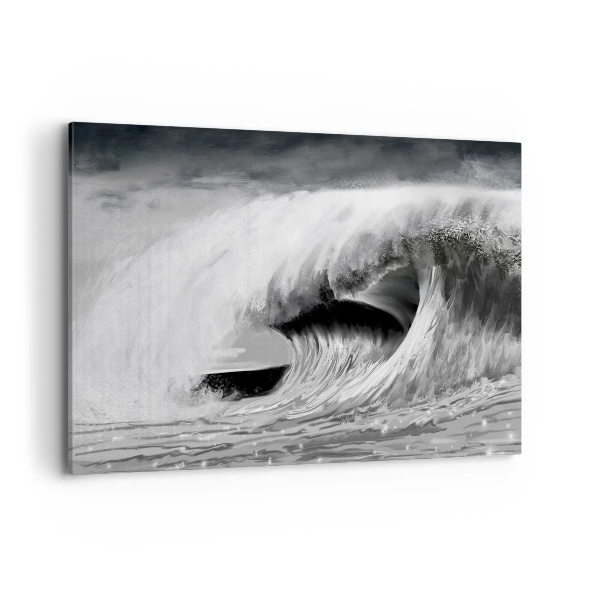Cuadro sobre lienzo - Impresión de Imagen - Ola oceánica dramática en monocromo - 120x80cm - La ira del océano - Decoración de pared moderna para salón y dormitorio ARTTOR