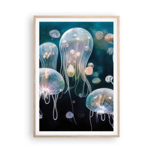 Póster en marco roble claro - Globos submarinos - 70x100 cm