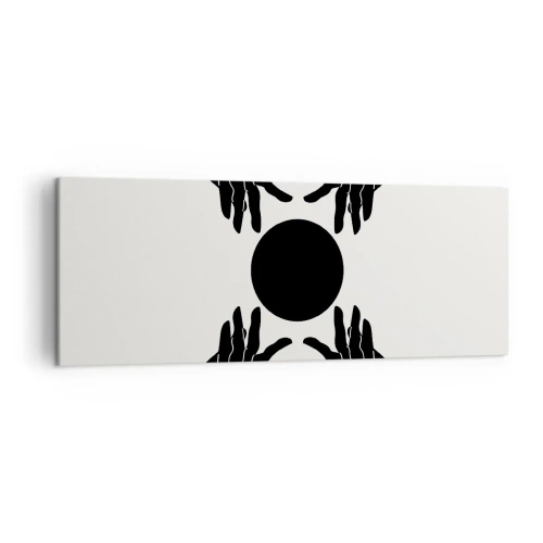 Cuadro sobre lienzo - Impresión de Imagen - Manos negras en una composición simétrica con una pelota. - 140x50cm - Una señal secreta - Decoración de pared moderna para salón y dormitorio ARTTOR