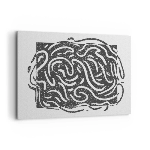 Cuadro sobre lienzo - Impresión de Imagen - Abstracción en blanco y negro en estilo geométrico. - 100x70cm - Abstracción: una danza de alegría - Decoración de pared moderna para salón y dormitorio ARTTOR