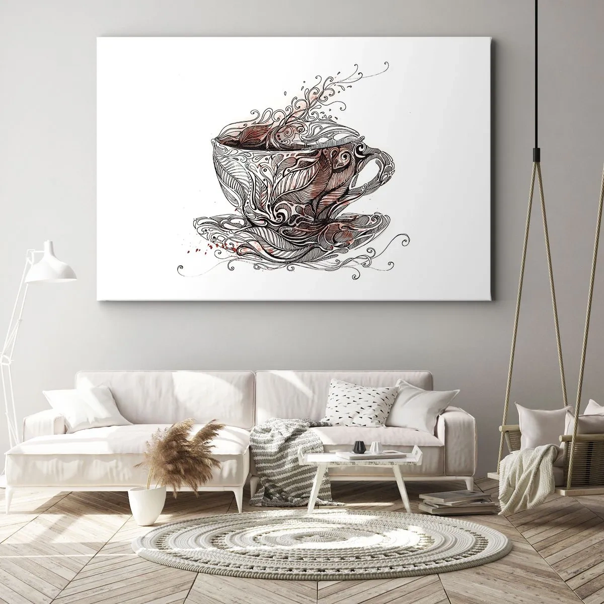 Cuadro sobre lienzo - Impresión de Imagen - Taza de café decorativa con patrón artístico. - 120x80cm - Té para todo - Decoración de pared moderna para salón y dormitorio ARTTOR