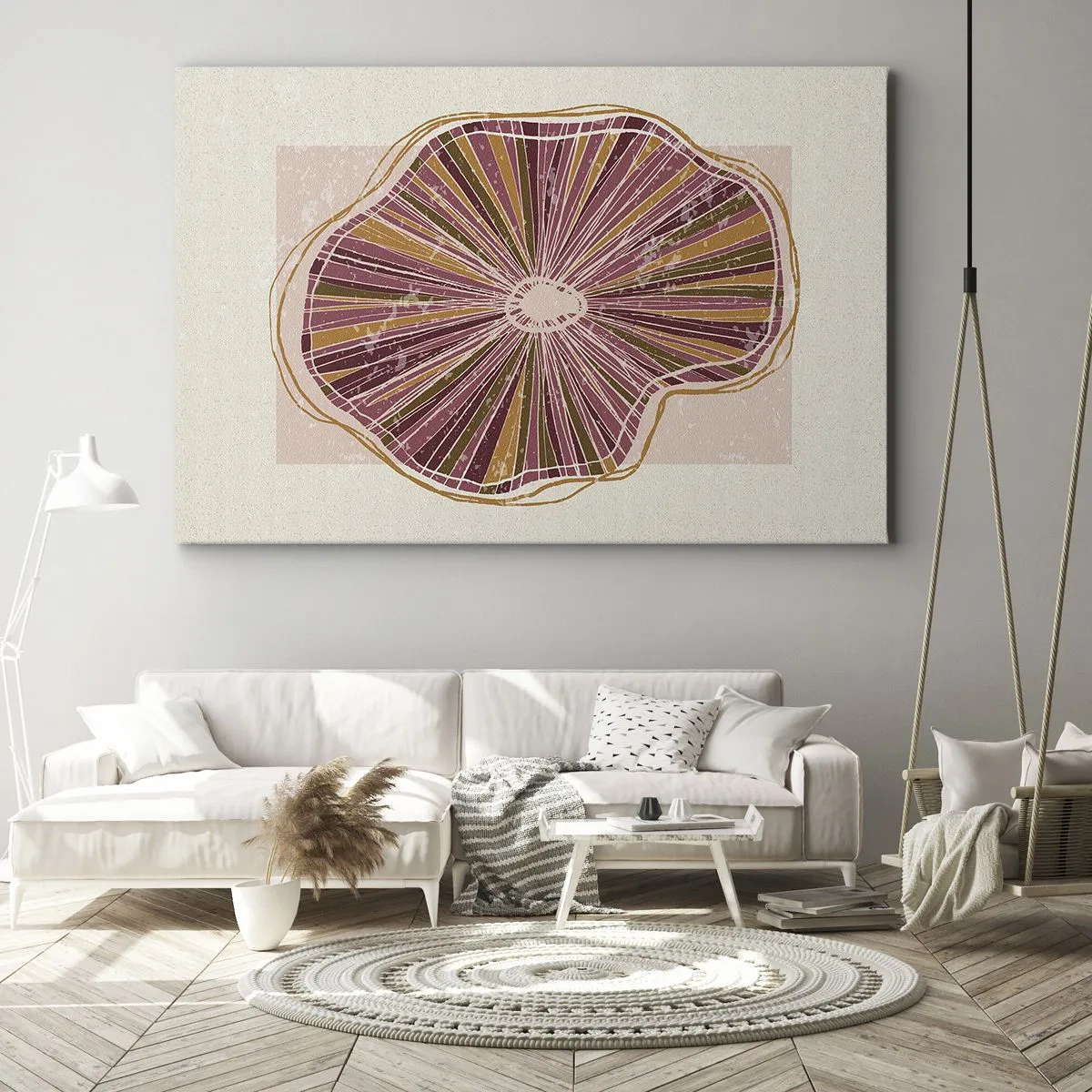Cuadro sobre lienzo - Impresión de Imagen - Patrón abstracto de rodajas de árbol en tonos rosados - 70x50cm - Abstracción radiante - Decoración de pared moderna para salón y dormitorio ARTTOR