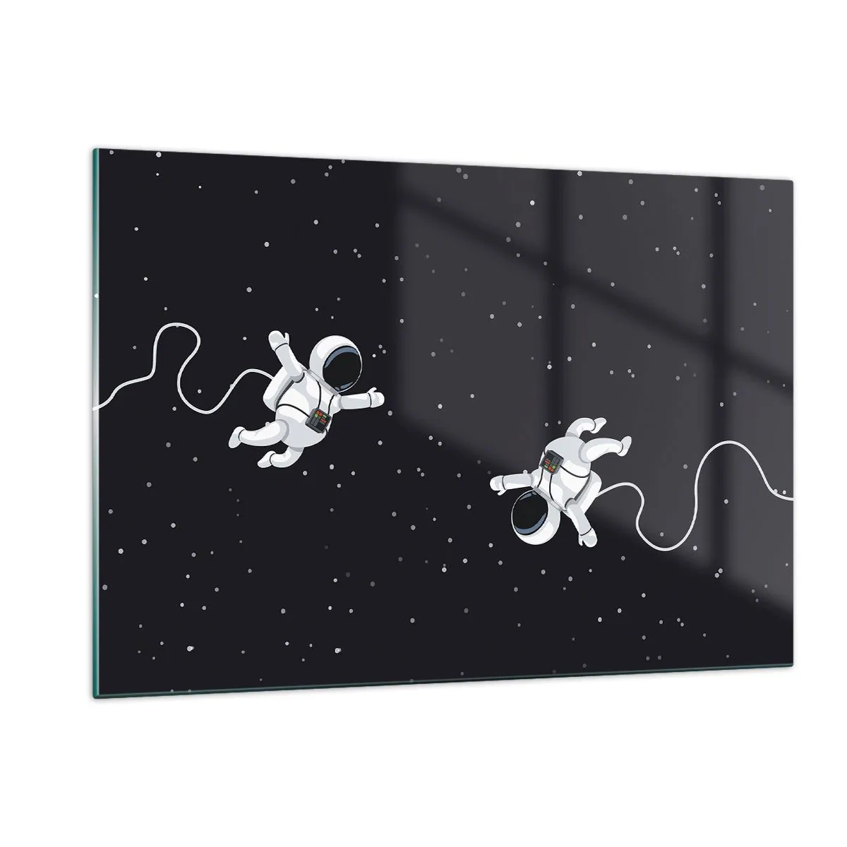 Cuadro sobre vidrio - Impresiones sobre Vidrio - Dos astronautas flotando en el espacio - 120x80cm - Danza cósmica - Decoración de pared moderna para salón y dormitorio ARTTOR