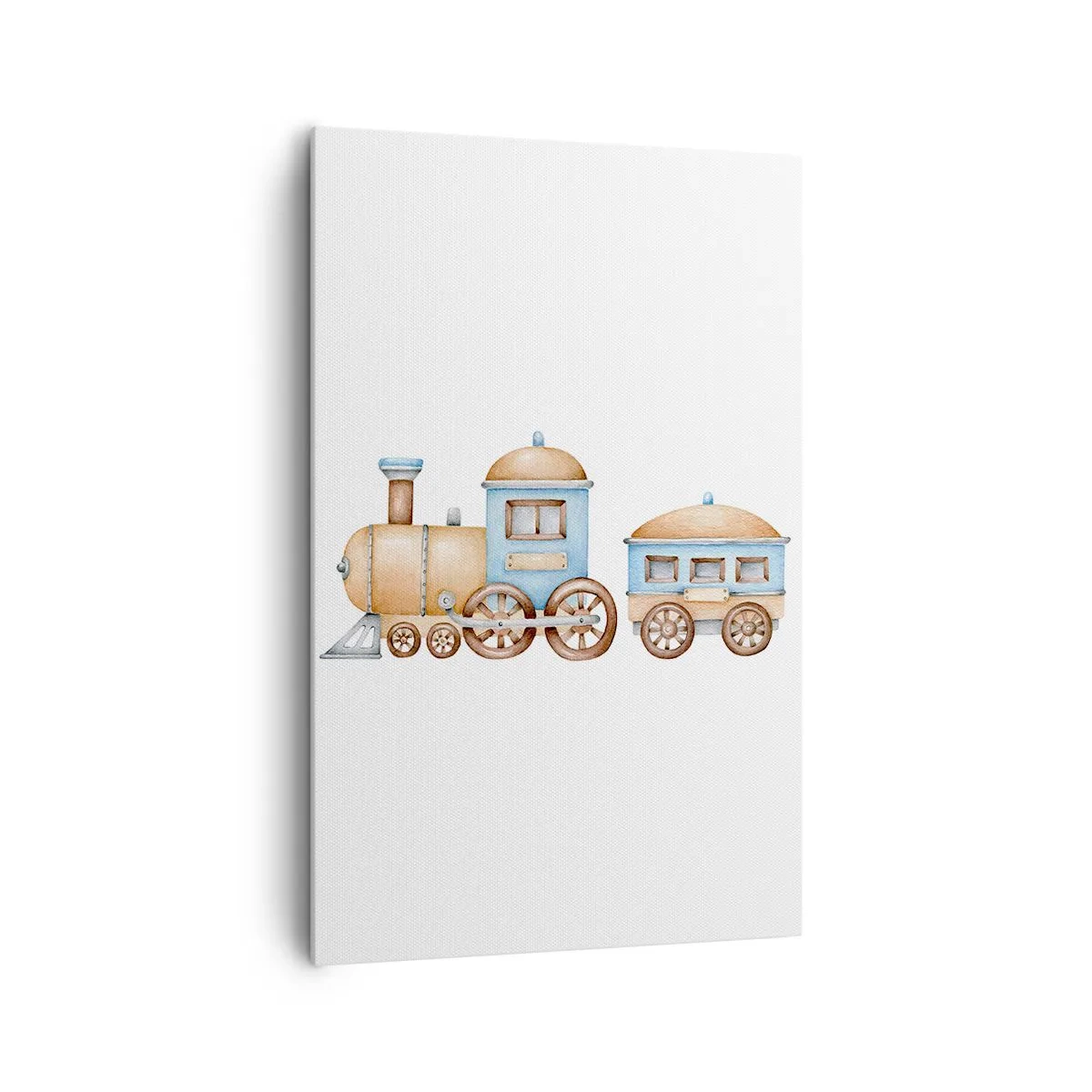 Cuadro sobre lienzo - Impresión de Imagen - Dibujo de un tren en tonos pastel sobre fondo blanco. - 80x120cm - De pie en la estación... - Decoración de pared moderna para salón y dormitorio ARTTOR