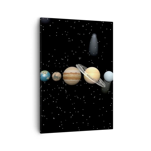 Cuadro sobre lienzo - Impresión de Imagen - El sistema solar con planetas sobre un fondo de estrellas en el espacio. - 50x70cm - Los planetas en armonía - Decoración de pared moderna para salón y dormitorio ARTTOR