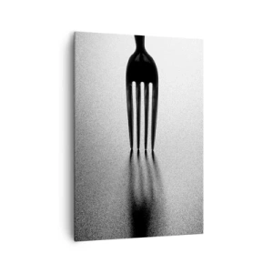 Cuadro sobre lienzo - Impresión de Imagen - Una versión minimalista de un tenedor en blanco y negro con juego de sombras. - 70x100cm - Luz y sombra - Decoración de pared moderna para salón y dormitorio ARTTOR