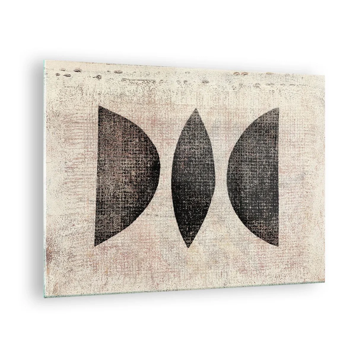 Cuadro sobre vidrio - Impresiones sobre Vidrio - Formas geométricas negras sobre un fondo beige - 70x50cm - Abstracción étnica - Decoración de pared moderna para salón y dormitorio ARTTOR