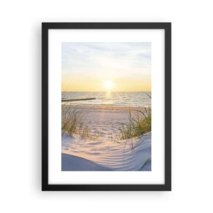Póster en marco negro - El sonido del mar, el canto de los pájaros, una playa virgen entre las dunas... - 30x40 cm
