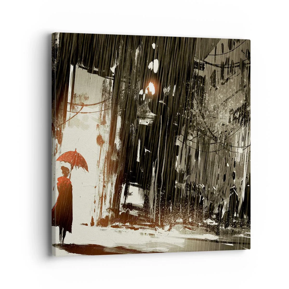 Cuadro sobre lienzo - Impresión de Imagen - Poesía de un paraguas rojo - 40x40 cm