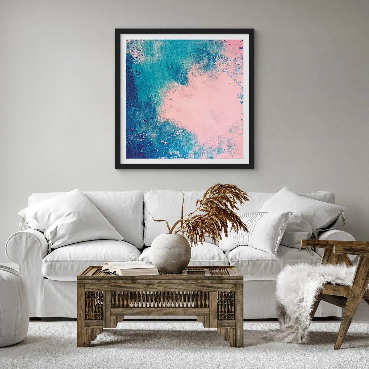 Póster en marco negro - Abrazo azul - 40x40 cm