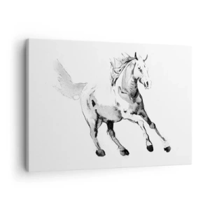 Cuadro sobre lienzo - Impresión de Imagen - Boceto de un caballo al galope en tonos de blanco y negro. - 70x50cm - Alma indómita - Decoración de pared moderna para salón y dormitorio ARTTOR