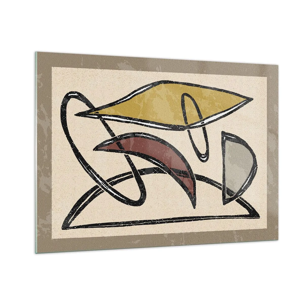 Cuadro sobre vidrio - Impresiones sobre Vidrio - Abstracción geométrica en amarillo y rojo. - 100x70cm - Verticales y niveles - Decoración de pared moderna para salón y dormitorio ARTTOR