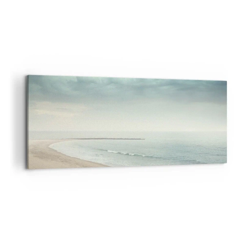 Cuadro sobre lienzo - Impresión de Imagen - Una figura solitaria en una playa desierta junto a un mar en calma. - 120x50cm - En busca de la paz - Decoración de pared moderna para salón y dormitorio ARTTOR
