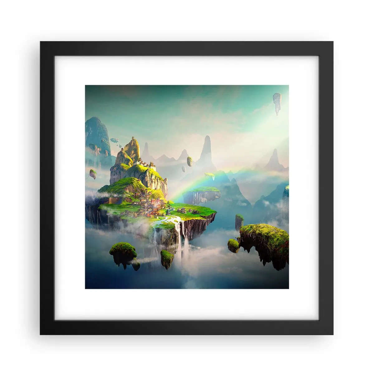 Póster en marco negro - El medio de la nada - islas flotantes - 30x30 cm