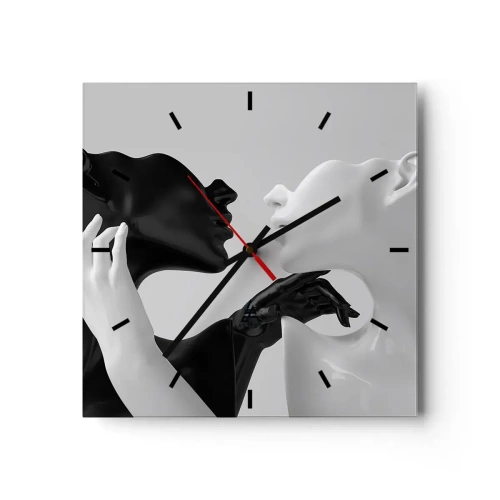 Reloj de pared - Reloj de vidrio - Siluetas en blanco y negro en primer plano dinámico - 30x30cm - Atracción - deseo - Decoración de pared moderna para salón y dormitorio ARTTOR