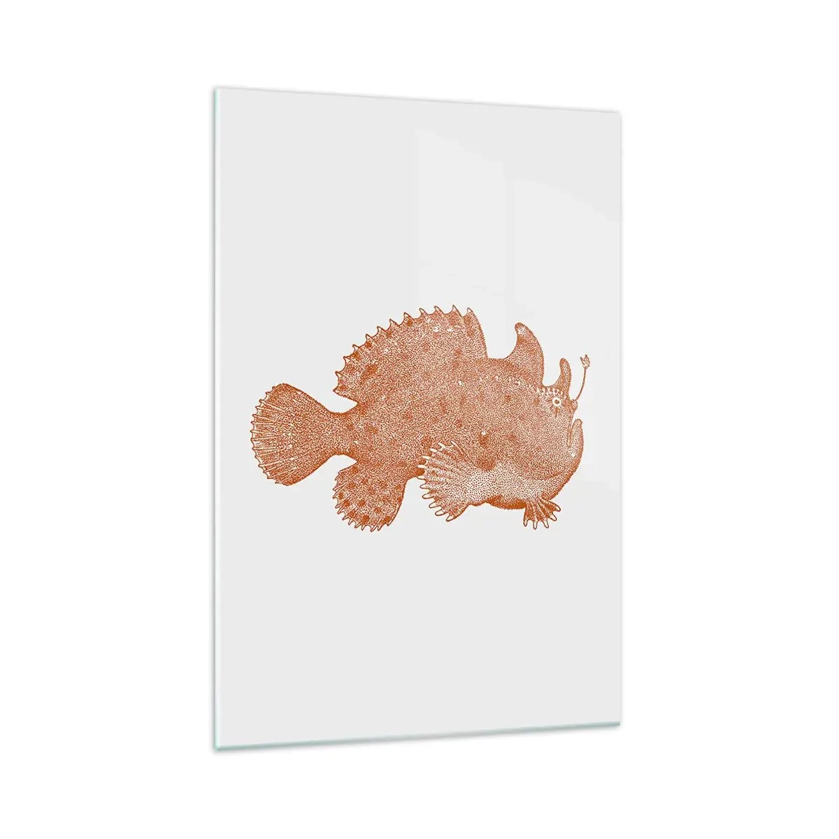 Cuadro sobre vidrio - Impresiones sobre Vidrio - Dibujo detallado de un pez de color cobre sobre un fondo blanco. - 70x100cm - Y sin embargo, un simple pez - Decoración de pared moderna para salón y dormitorio ARTTOR