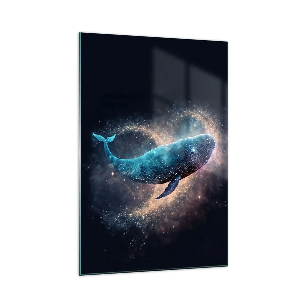 Cuadro sobre vidrio - Impresiones sobre Vidrio - Una ballena espacial con una galaxia al fondo. - 70x100cm - Existe un mundo diferente - Decoración de pared moderna para salón y dormitorio ARTTOR