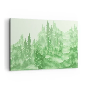 Cuadro sobre lienzo - Impresión de Imagen - Bosque verde en estilo acuarela sobre un fondo claro - 100x70cm - Difuminado con niebla verde - Decoración de pared moderna para salón y dormitorio ARTTOR