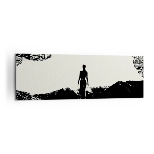 Cuadro sobre lienzo - Impresión de Imagen - Silueta en blanco y negro de una mujer en una cueva contra el cielo - 160x50cm - Una nueva mirada - Decoración de pared moderna para salón y dormitorio ARTTOR