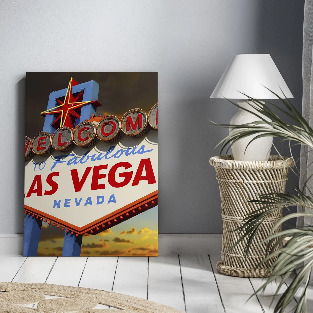 Cuadro sobre lienzo - Impresión de Imagen - El famoso cartel de Bienvenido a la fabulosa Las Vegas al atardecer - 50x70cm - Por la sonrisa del destino - Decoración de pared moderna para salón y dormitorio ARTTOR