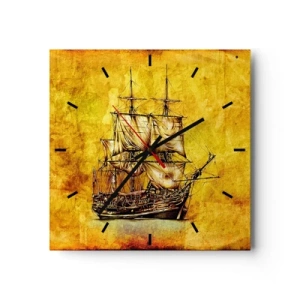 Reloj de pared - Reloj de vidrio - ¡Rumbo a la isla Tortuga! - 40x40 cm