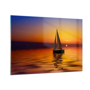 Cuadro sobre vidrio - Impresiones sobre Vidrio - Un velero en el agua al atardecer. - 100x70cm - Qué tranquilo el anochecer… - Decoración de pared moderna para salón y dormitorio ARTTOR
