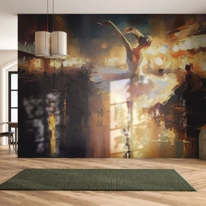 Fotomural Premium Sand - Una bailarina bailando con el telón de fondo de una calle muy iluminada. - 100x70cm - Un milagro en la calle - Decoración de pared moderna para salón y dormitorio ARTTOR