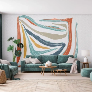 Fotomural Premium Canvas - Líneas coloridas y dinámicas en tonos azul, naranja y beige. - 100x70cm - Abstracción sonriente y amistosa - Decoración de pared moderna para salón y dormitorio ARTTOR