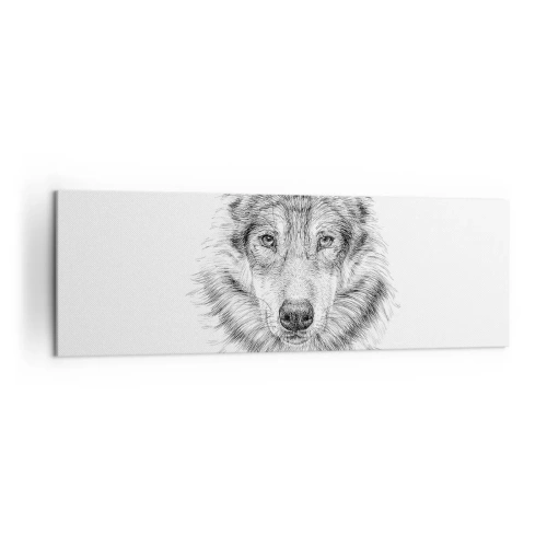 Cuadro sobre lienzo - Impresión de Imagen - Boceto de una cabeza de lobo en estilo monocromático sobre fondo blanco. - 160x50cm - Un líder nato - Decoración de pared moderna para salón y dormitorio ARTTOR