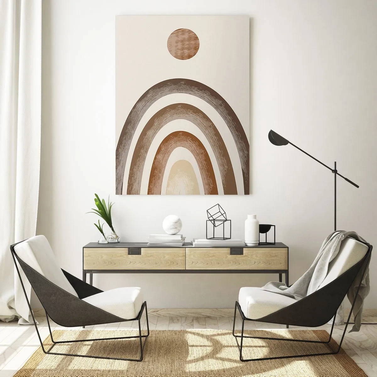 Cuadro sobre vidrio - Impresiones sobre Vidrio - Motivo planetario geométrico en tonos marrones - 70x100cm - En otro mundo - Decoración de pared moderna para salón y dormitorio ARTTOR